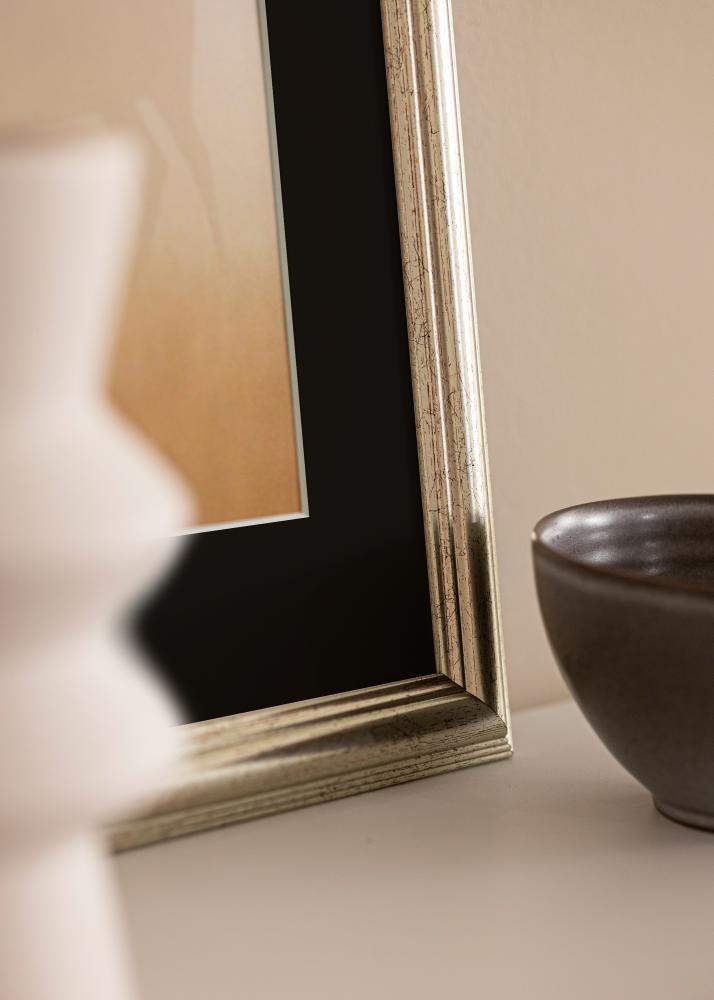 Moldura Västkusten Prateado 70x100 cm - Passe-partout Preto 62x93 cm