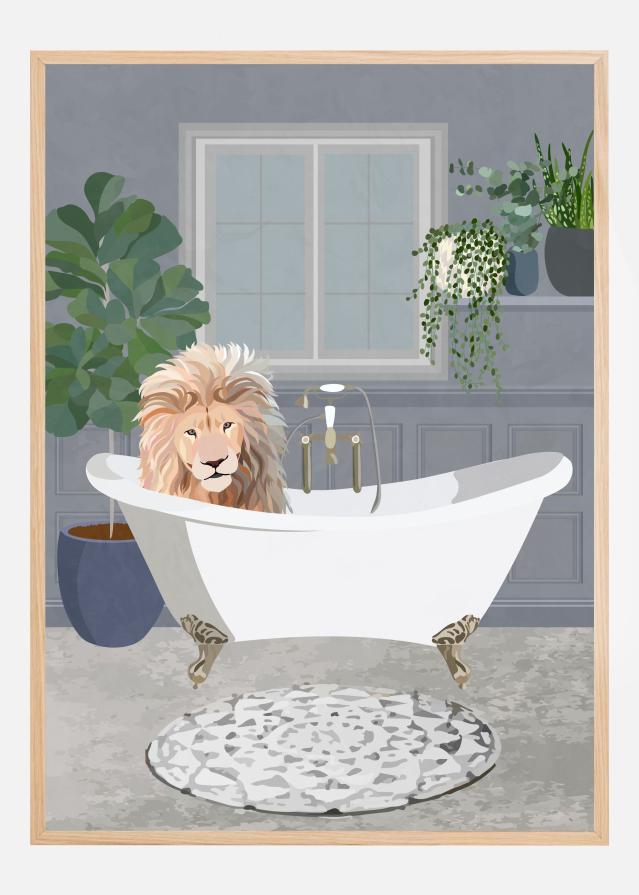 Lion takes a bath Póster