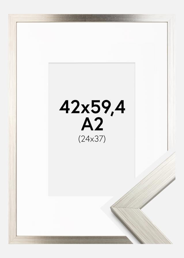 Moldura Silver Wood 42x59,4 cm (A2) - Passe-partout Branco 25x38 cm