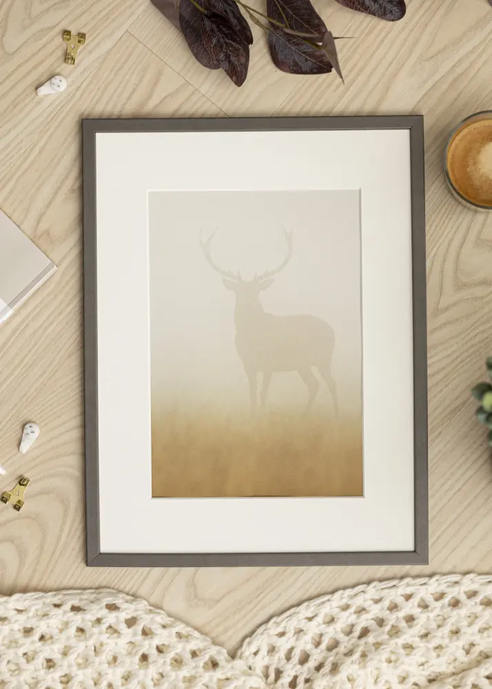 Moldura Edsbyn Grafite 13x18 cm - Passe-partout Branco 7x10 cm