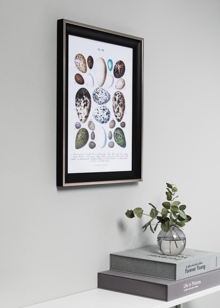 Moldura Öjaren Preto-Prateado 70x100 cm - Passe-partout Preto 59,4x84 cm (A1)