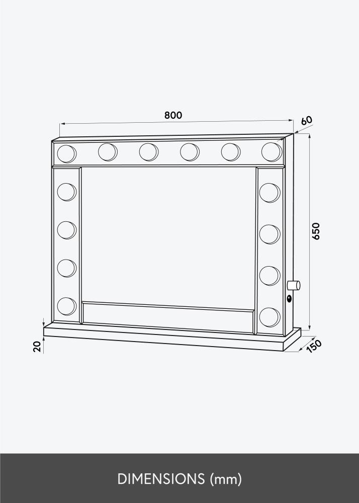 KAILA Espelho para toucador Hollywood 14 E27 Prateado 80x65 cm