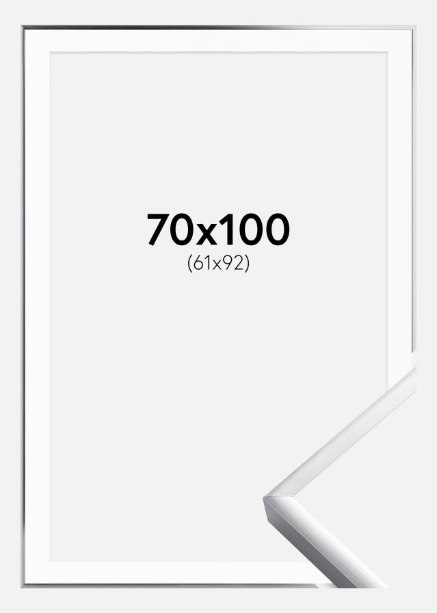 Moldura Póster Frame Aluminum Prateado 70x100 cm - Passe-partout Branco 62x93 cm