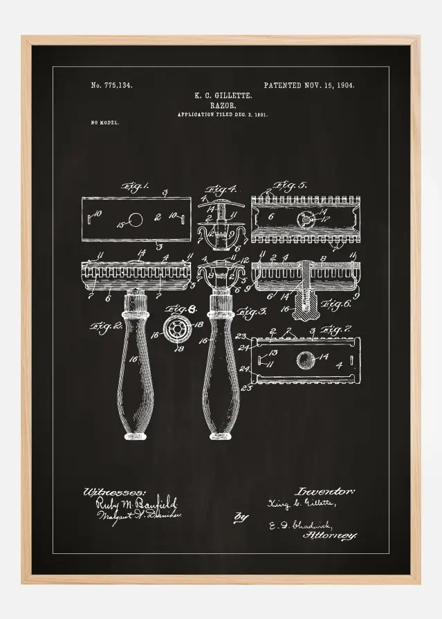 Desenho de patentes - Lâmina de barbear - Preto Póster