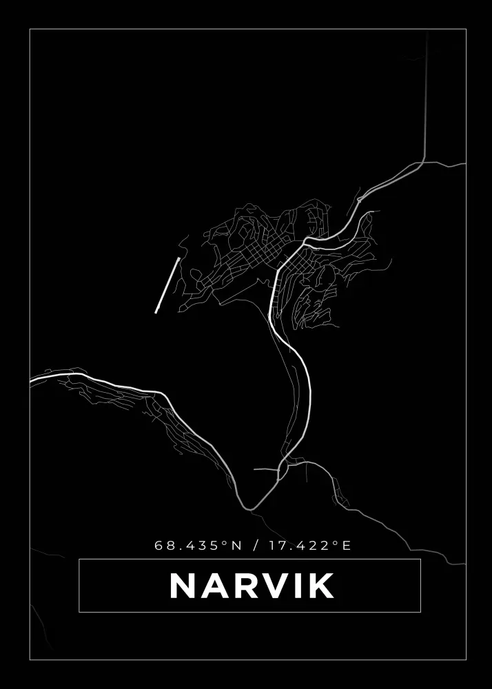 Mapa - Narvik - Cartaz Preto