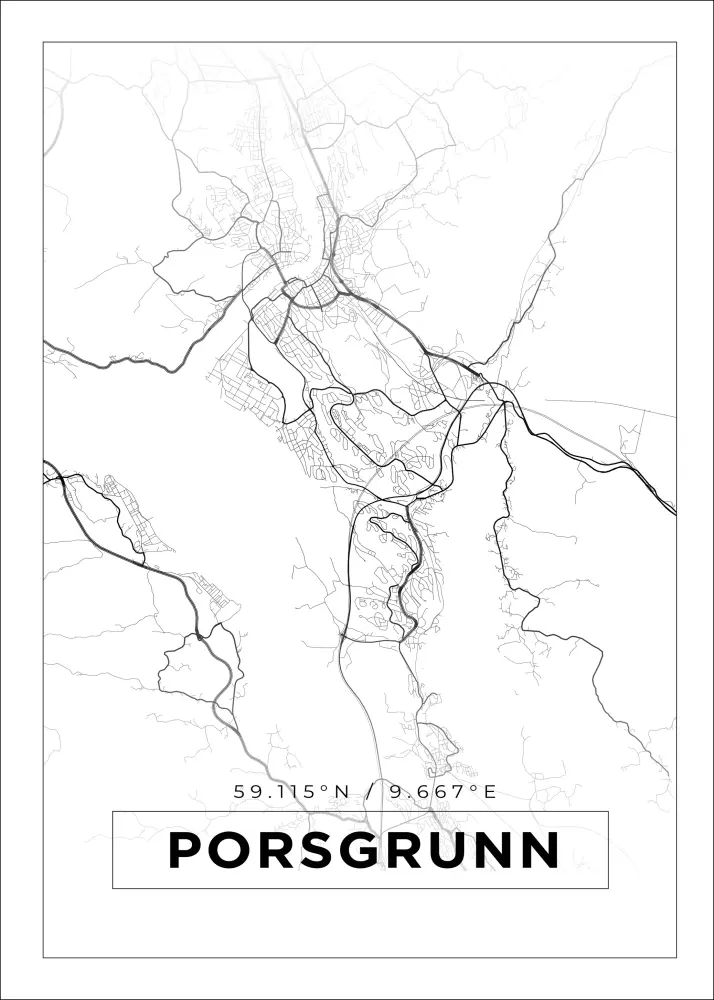 Mapa - Porsgrunn - Cartaz Branco