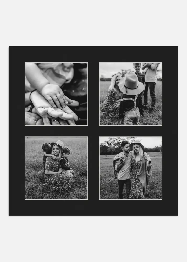 Passe-partout Preto 30x30 cm - Passe-partout para conjunto de 4 fotos (11x11 cm)