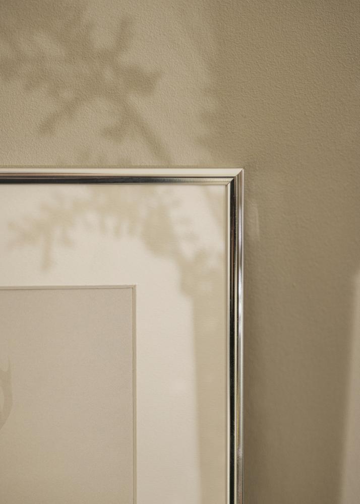 Moldura Alumínio Brilhante Prateado 30x40 cm - Passe-partout Branco 20x30 cm