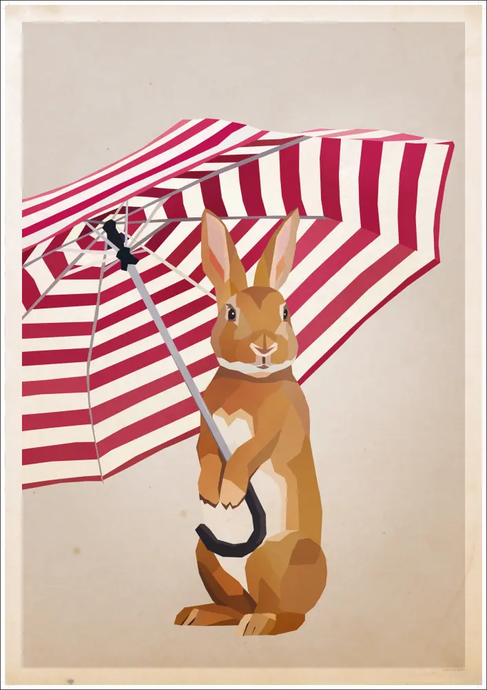 Rabbit with Umbrella Póster