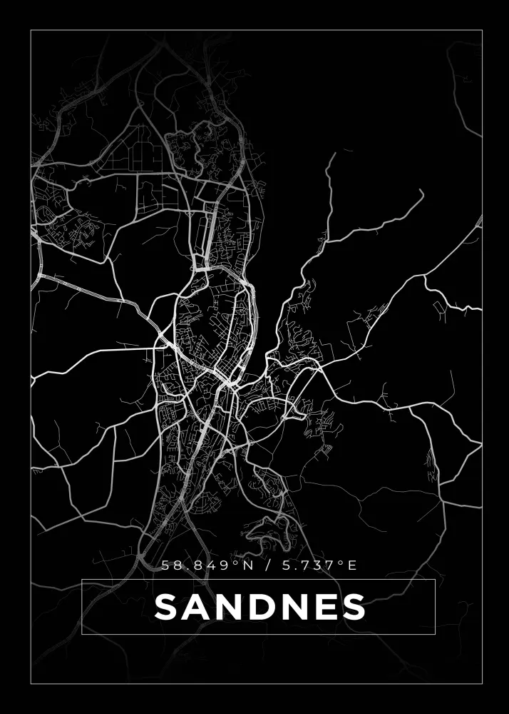 Mapa - Sandnes - Cartaz Preto