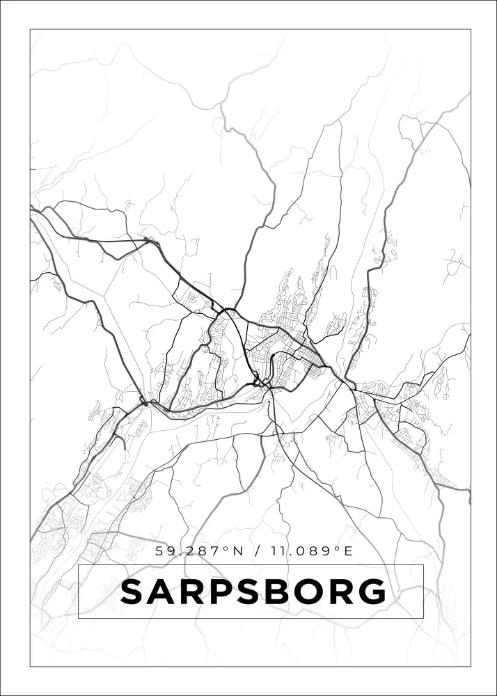 Mapa - Sarpsborg - Cartaz Branco