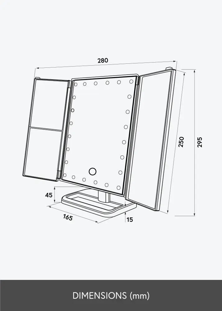 KAILA Espelho para toucador Tri-Fold Magnifying Branco 20x30 cm