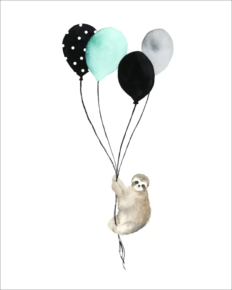 Sloth With Balloons Póster