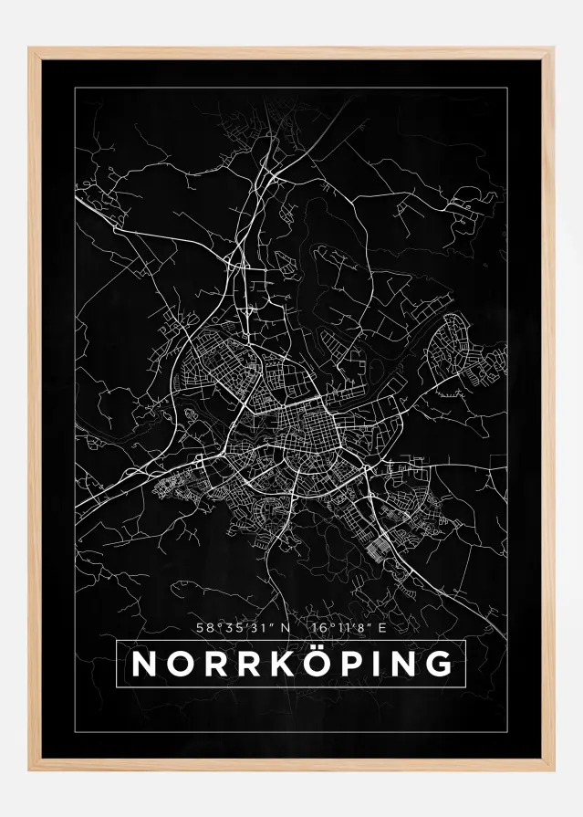 Mapa - Norrköping - Cartaz Preto