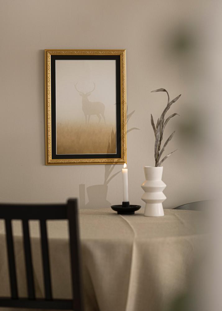 Moldura Nostalgia Dourado 35x45 cm - Passe-partout Preto 11x14 inches