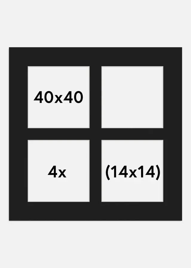 Passe-partout Preto 40x40 cm - Passe-partout para conjunto de 4 fotos (14x14 cm)