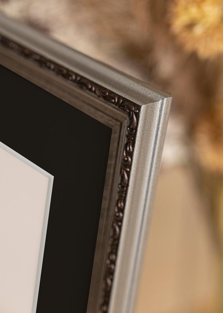 Moldura Abisko Prateado 30x40 cm - Passe-partout Preto 18x27 cm