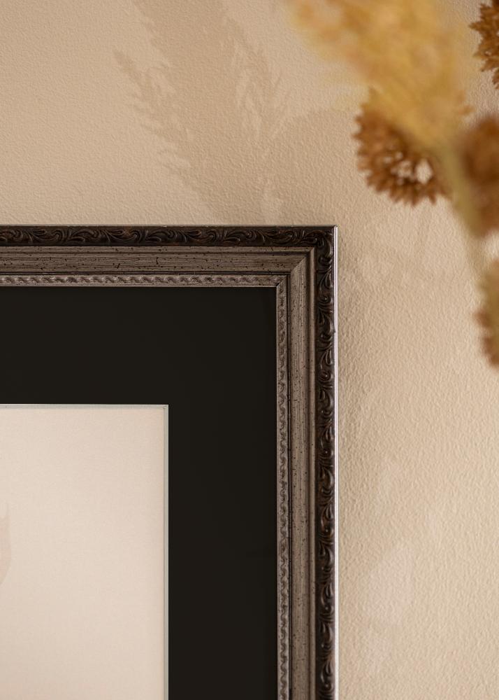 Moldura Abisko Prateado 30x40 cm - Passe-partout Preto 18x27 cm