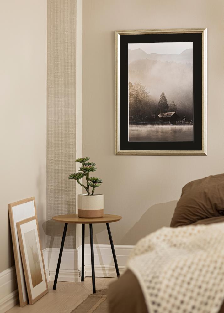 Moldura Västkusten Prateado 70x100 cm - Passe-partout Preto 62x93 cm