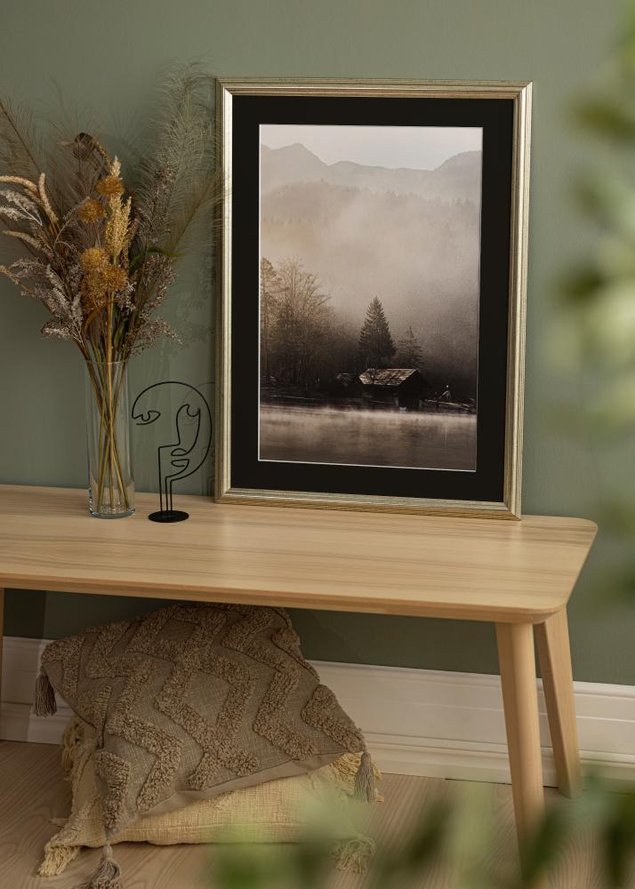 Moldura Västkusten Prateado 70x100 cm - Passe-partout Preto 62x93 cm