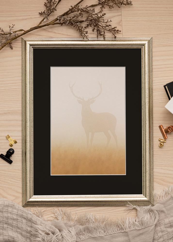 Moldura Västkusten Prateado 70x100 cm - Passe-partout Preto 62x93 cm