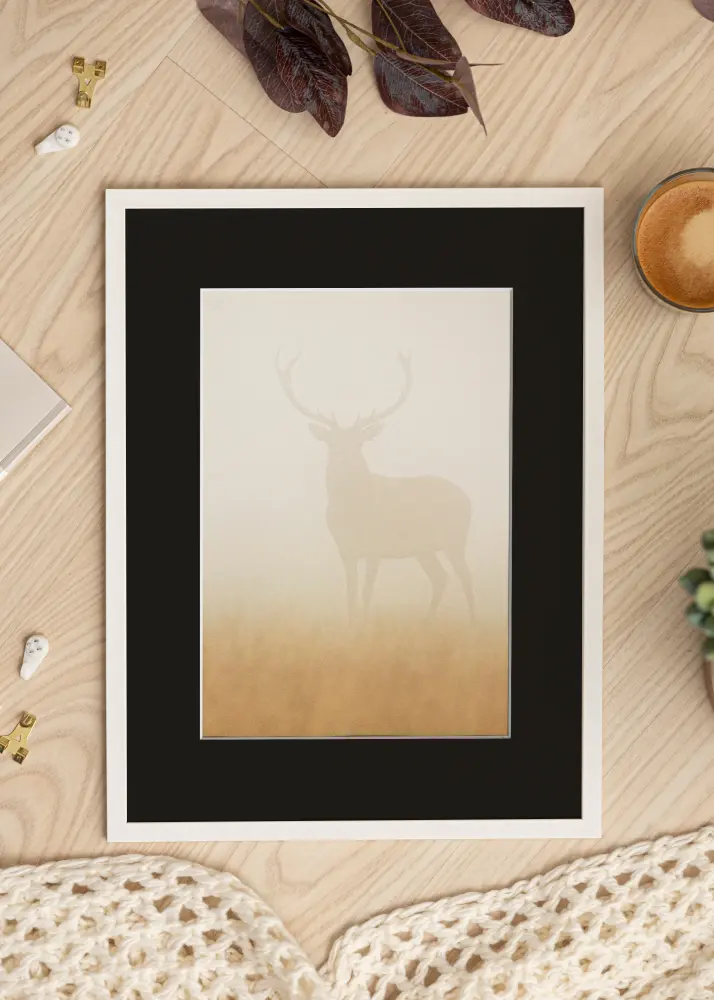 Moldura Edsbyn Branco 40x60 cm - Passe-partout Preto 32,9x48,3 cm (A3+)