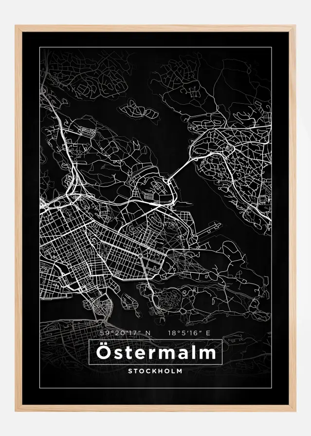 Mapa - Östermalm - Cartaz Preto