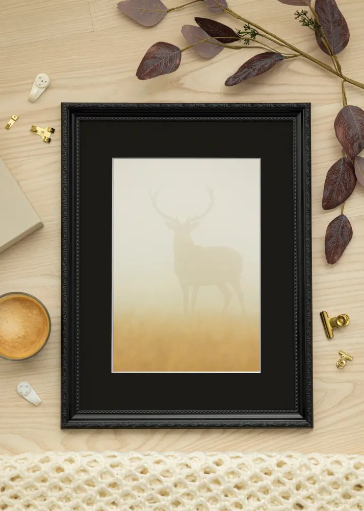 Moldura Abisko Preto 60x80 cm - Passe-partout Preto 50x70 cm