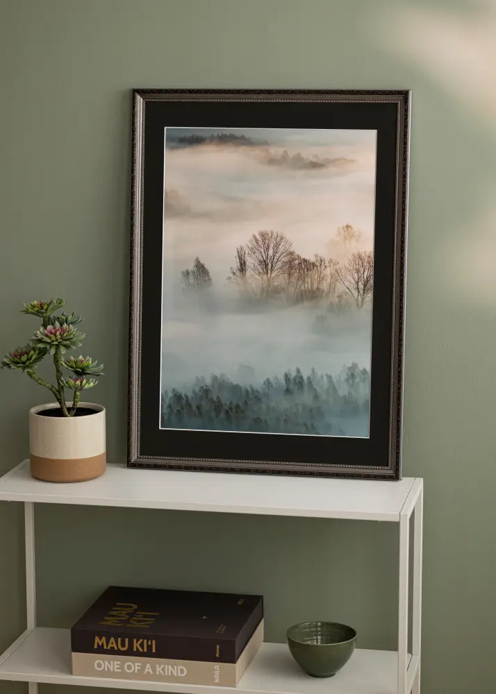 Moldura Abisko Prateado 40x50 cm - Passe-partout Preto 29,7x42 cm (A3)