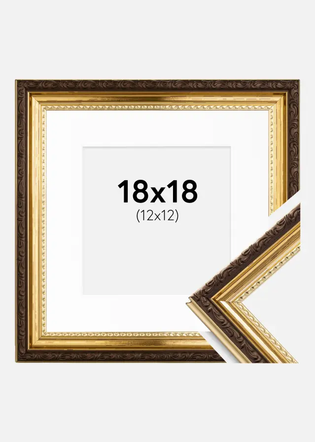 Moldura Abisko Dourado 18x18 cm - Passe-partout Branco 13x13 cm