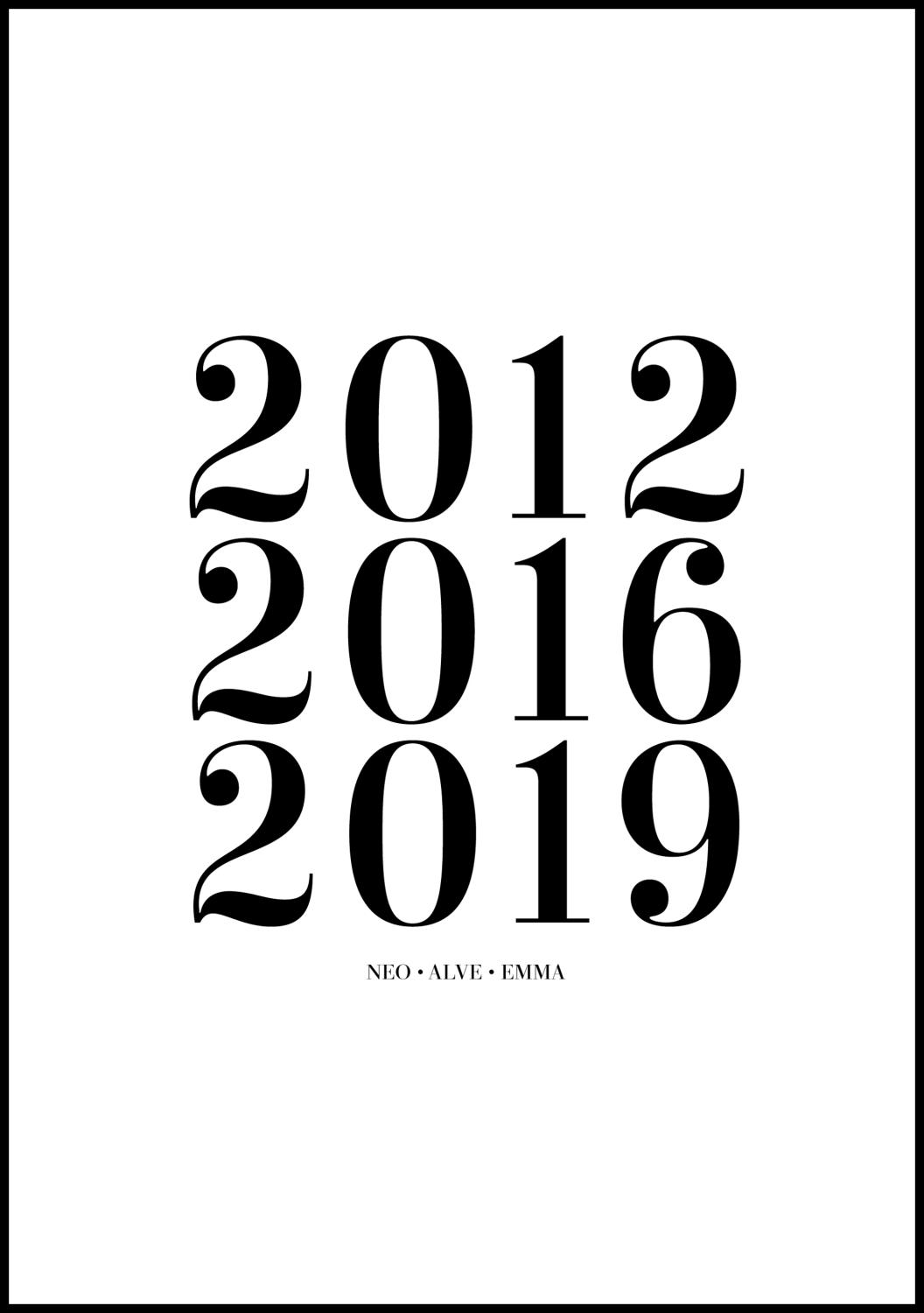 Product Image for Quadro de família - 3 Ano de nascimento e Nome - Branco (50x70 cm)