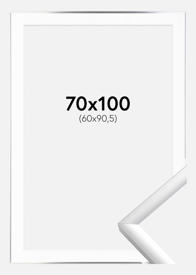 Moldura New Lifestyle Prateado 70x100 cm - Passe-partout Branco 61x91,5 cm
