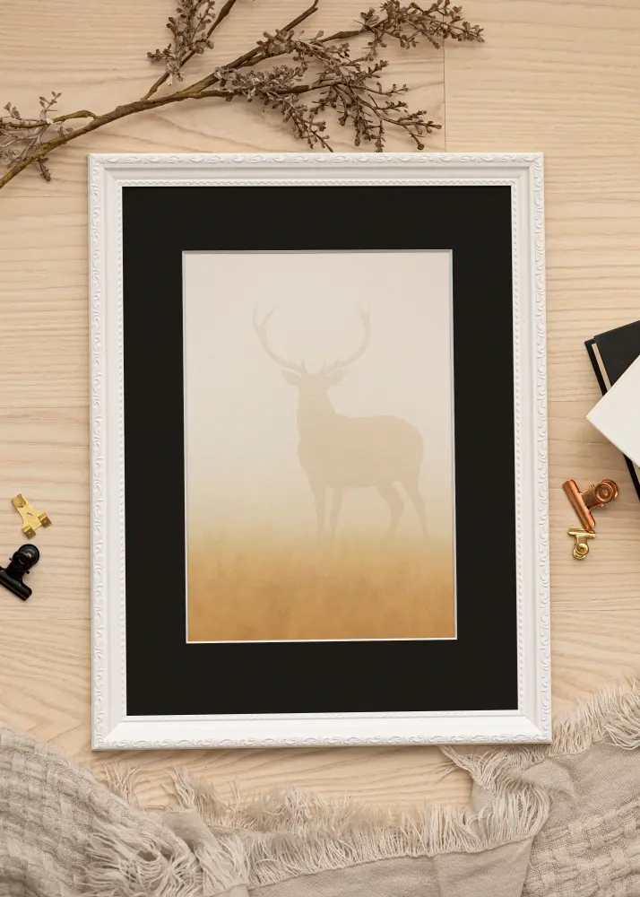 Moldura Abisko Branco 70x100 cm - Passe-partout Preto 59,4x84 cm (A1)