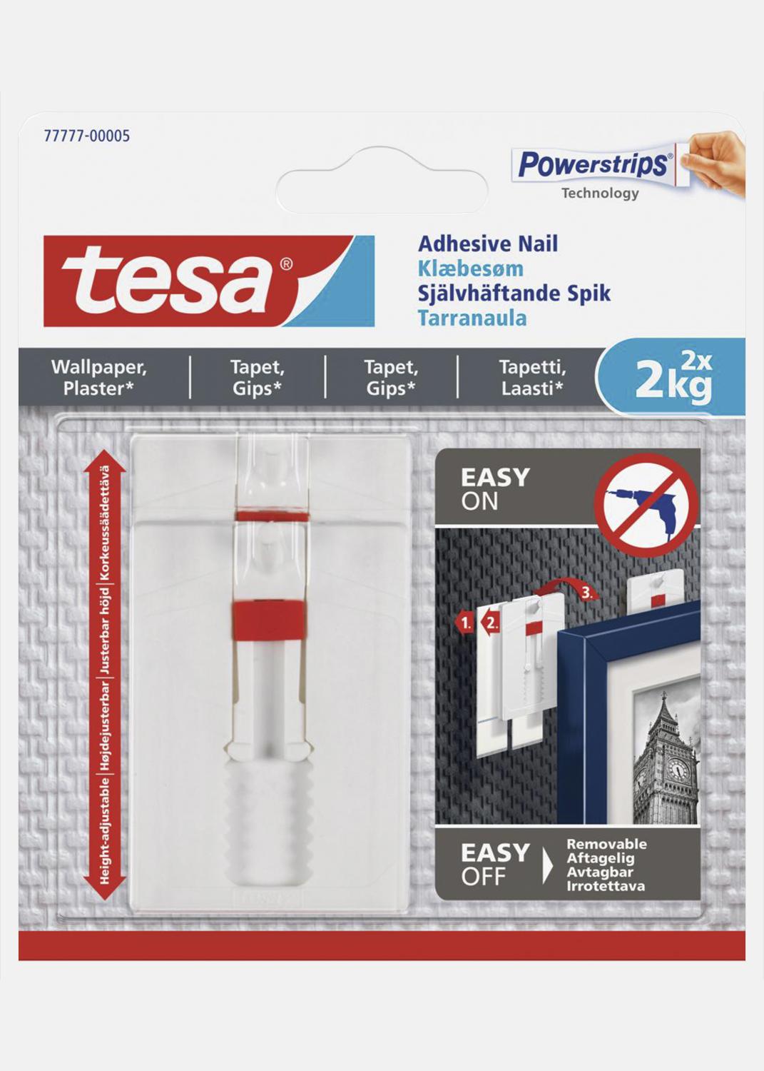 Product Image for Tesa - Prego autoadesivo ajustável para todos os tipos de paredes (máx. 2x2 kg)