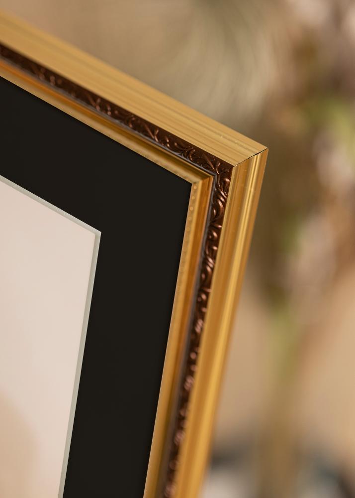 Moldura Abisko Dourado 30x40 cm - Passe-partout Preto 18x27 cm