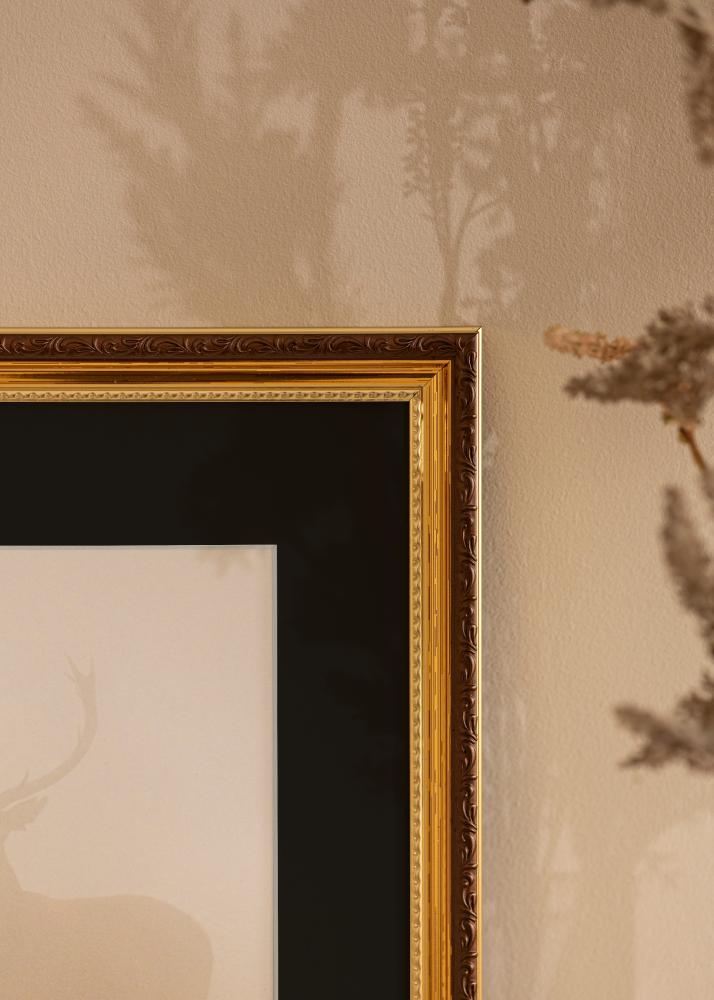 Moldura Abisko Dourado 30x40 cm - Passe-partout Preto 18x27 cm