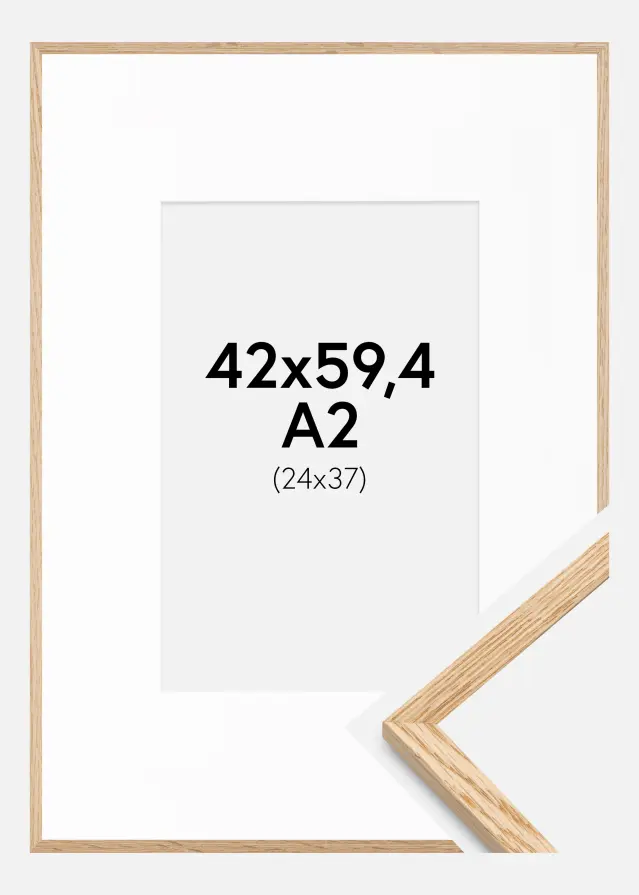 Moldura Carvalho Fino 42x59,4 cm (A2) - Passe-partout Branco 25x38 cm