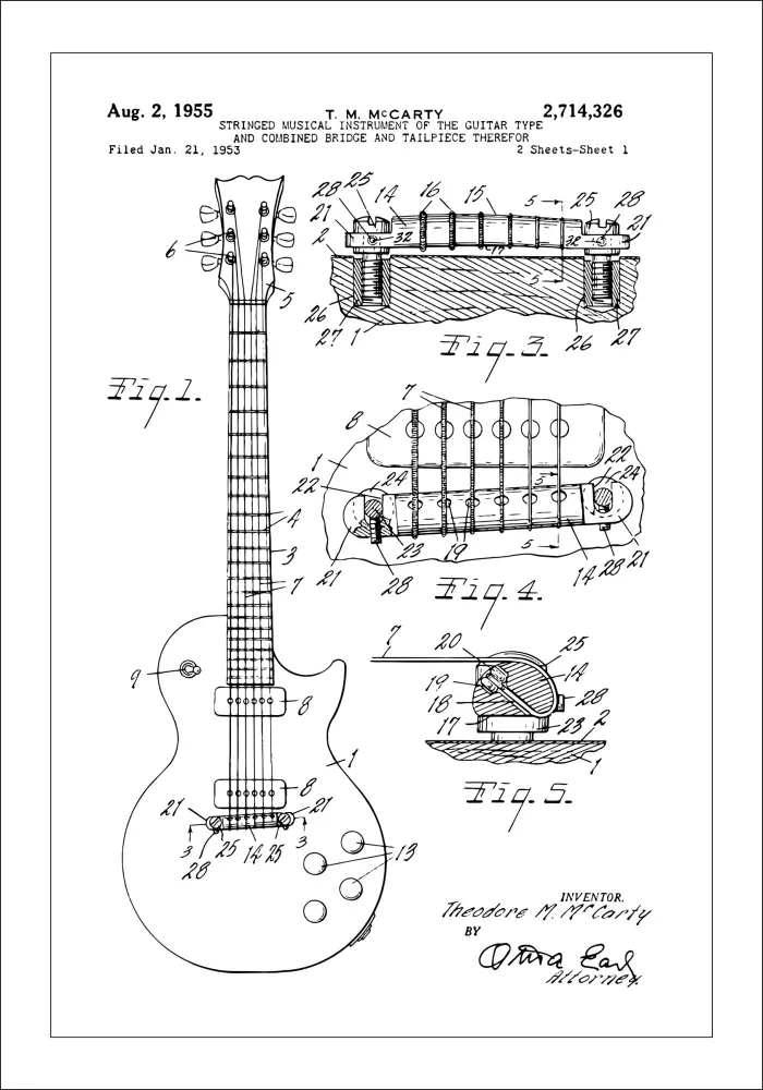 Desenho de patentes - Guitarra elétrica I Póster