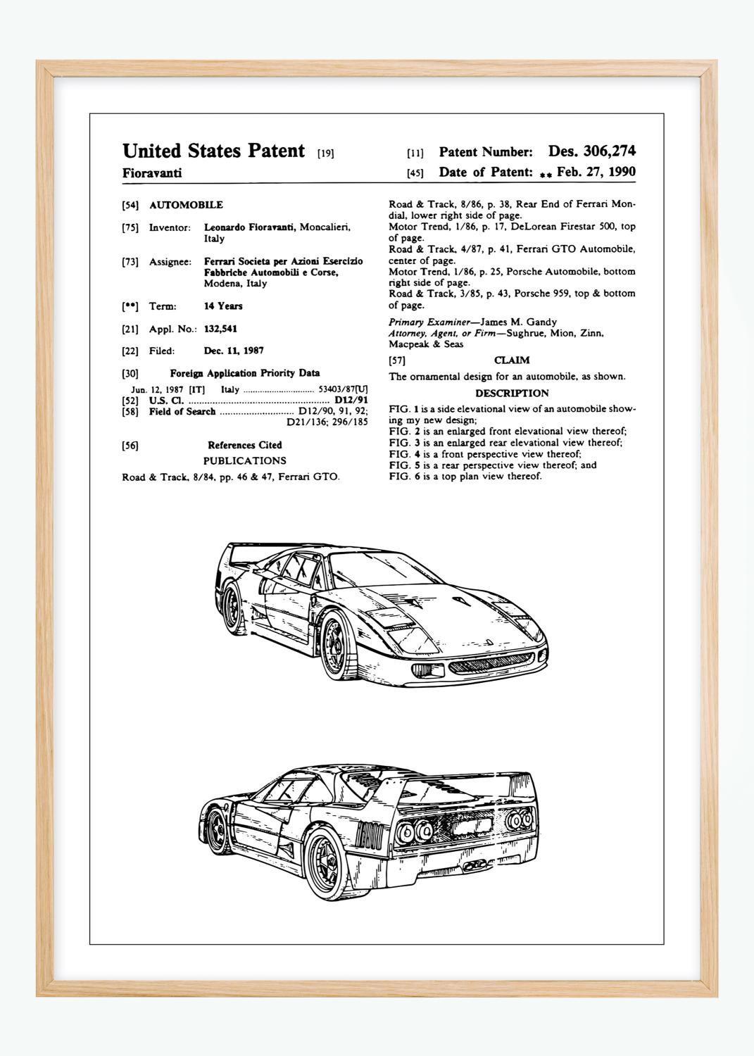 Product Image for Desenho de patentes - Ferrari F40 I Póster (21x29.7 cm (A4))