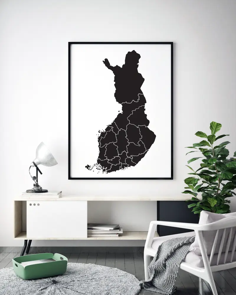 Mapa - Finland - Preto Póster