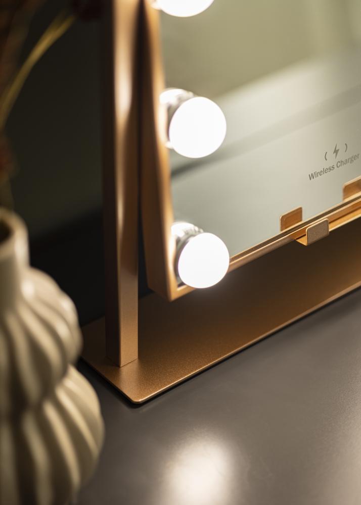 KAILA Espelho p/ toucador Hollywood 12 Ouro rosado carregador sem fios 30x41 cm