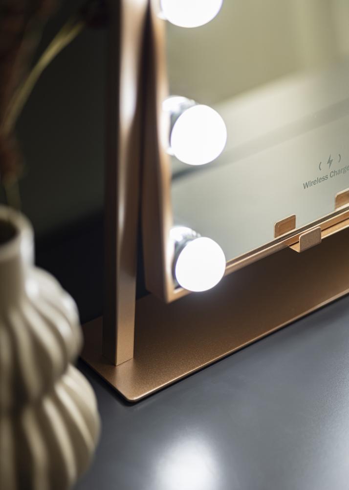 KAILA Espelho p/ toucador Hollywood 12 Ouro rosado carregador sem fios 30x41 cm