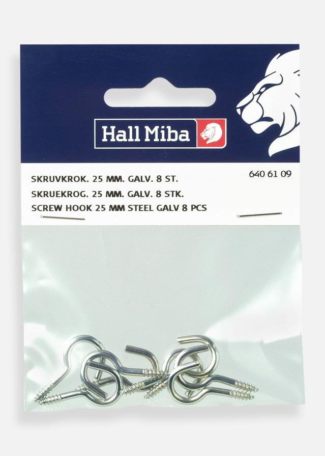 Ganchos de parafuso 25 mm em aço galvanizado 8 un.