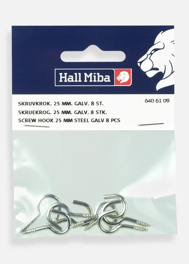 Ganchos de parafuso 25 mm em aço galvanizado 8 un.