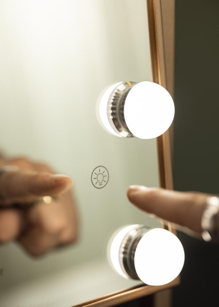 KAILA Espelho p/ toucador Hollywood 12 Ouro rosado carregador sem fios 30x41 cm