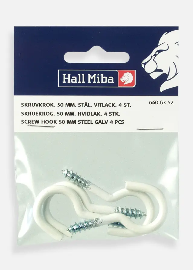 Ganchos de parafuso 50 mm em aço lacado branco 4 un.