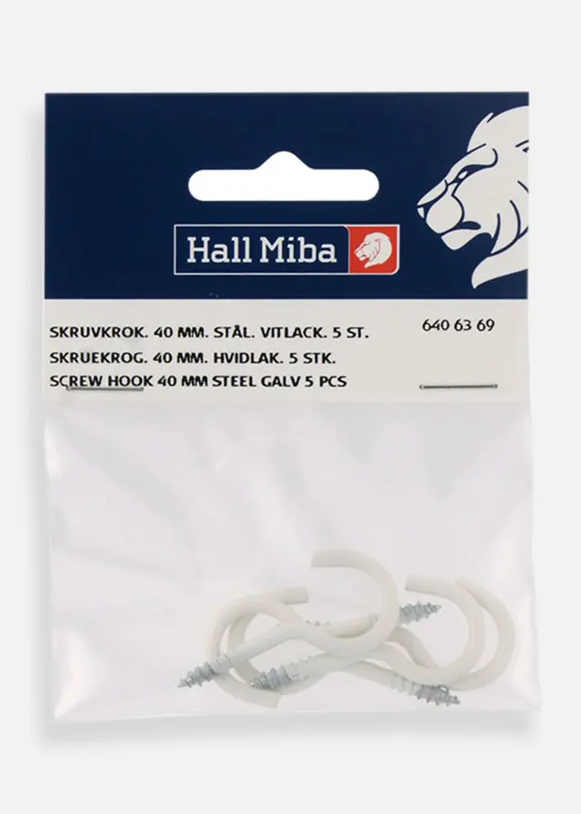 Ganchos de parafuso 40 mm em aço lacado branco 5 un.
