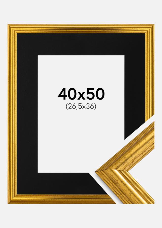 Moldura Västkusten Dourado 40x50 cm - Passe-partout Preto 27,5x37 cm