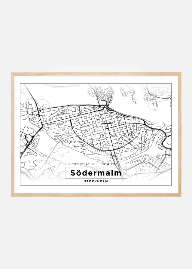 Mapa - Södermalm - Cartaz Branco