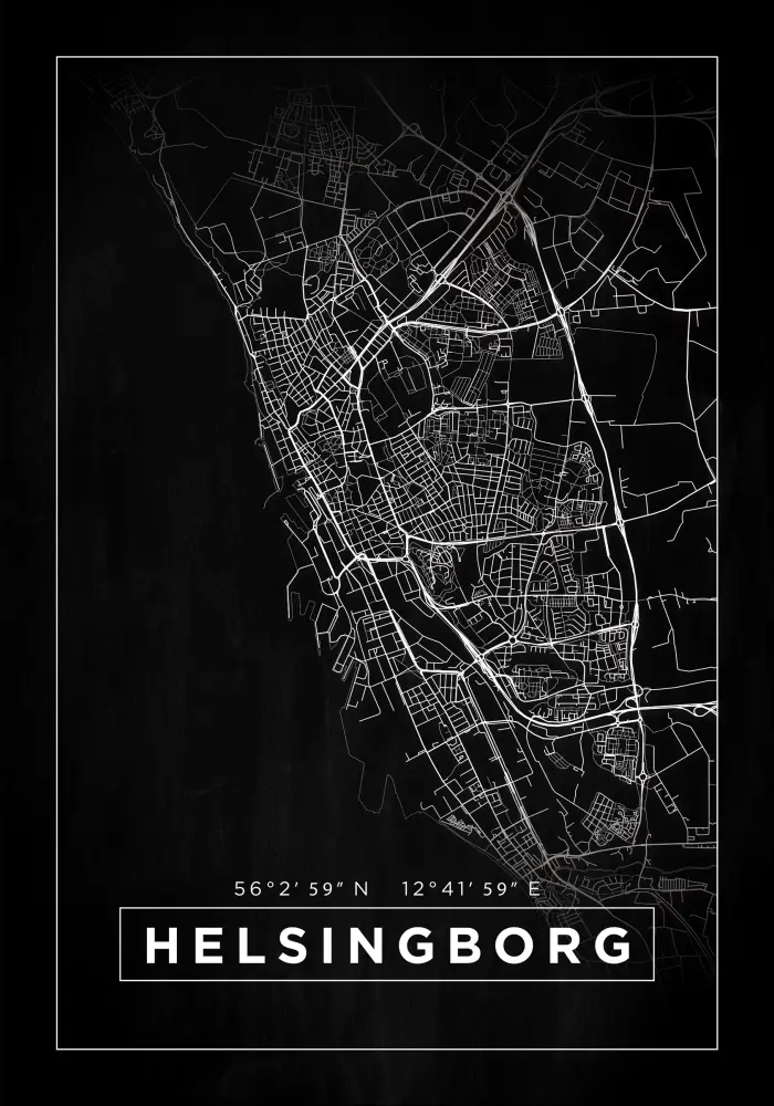 Mapa - Helsingborg - Cartaz Preto